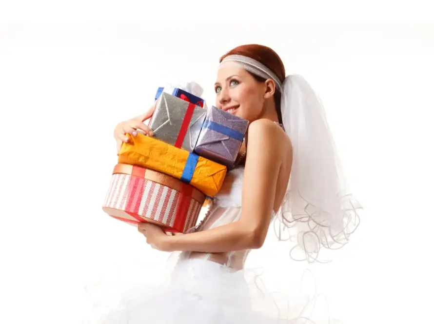 bride with gifts